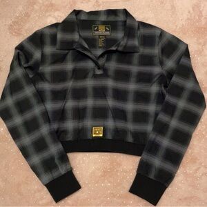 NWOT FB Country Girl Black & Gray Plaid Long Sleeve Crop Top Shirt Size XL